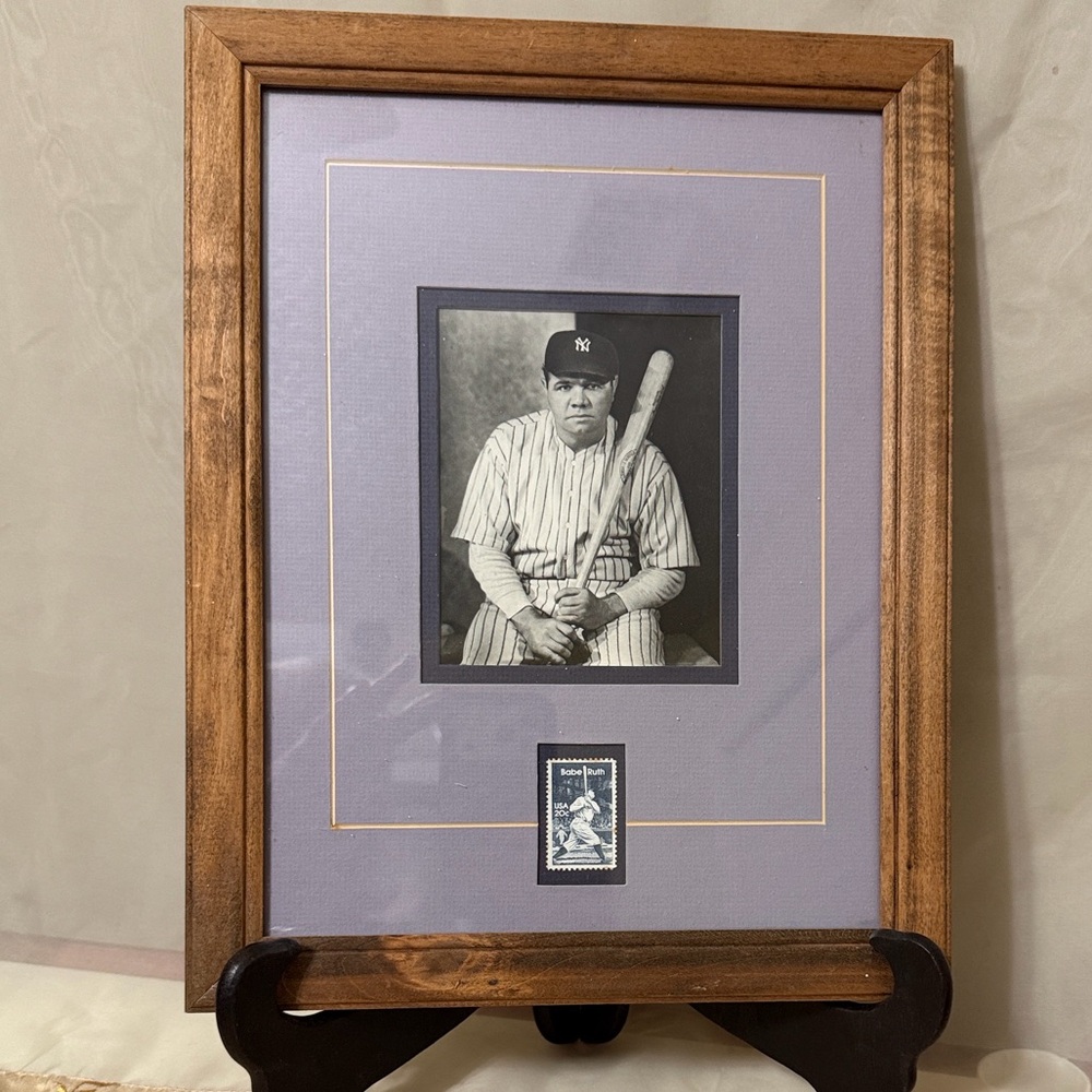Framed Matted Babe Ruth Photo with Collector Stamp